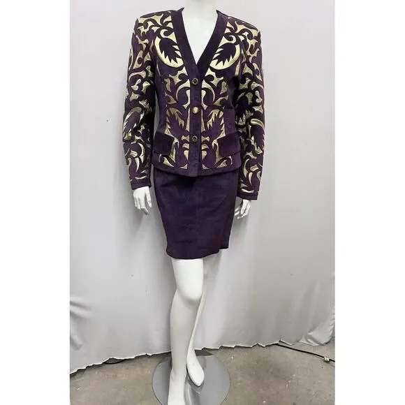 Vintage North Beach Leather Dress & Jacket Set Purple Suede Gold Leather 5/6 7/8 Vintage North Beach Leather Dress & Jacket Set Purple Suede Gold Leather 5/6 7/8